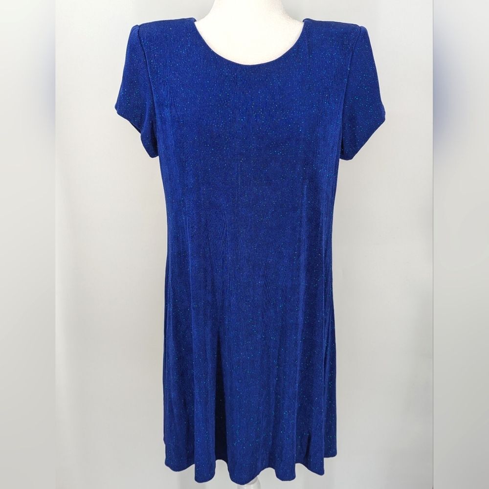 Vintage Jessica Howard 1990s Midnight Blue Sparkle Rhinestone Mini Dress Large
